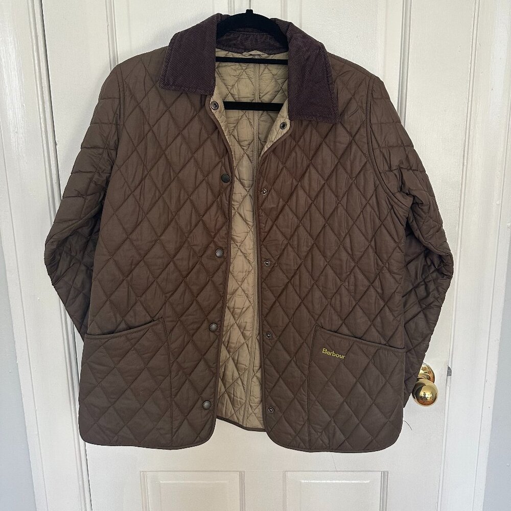 Barbour Brown Quilted Jacket, Corduroy Collar